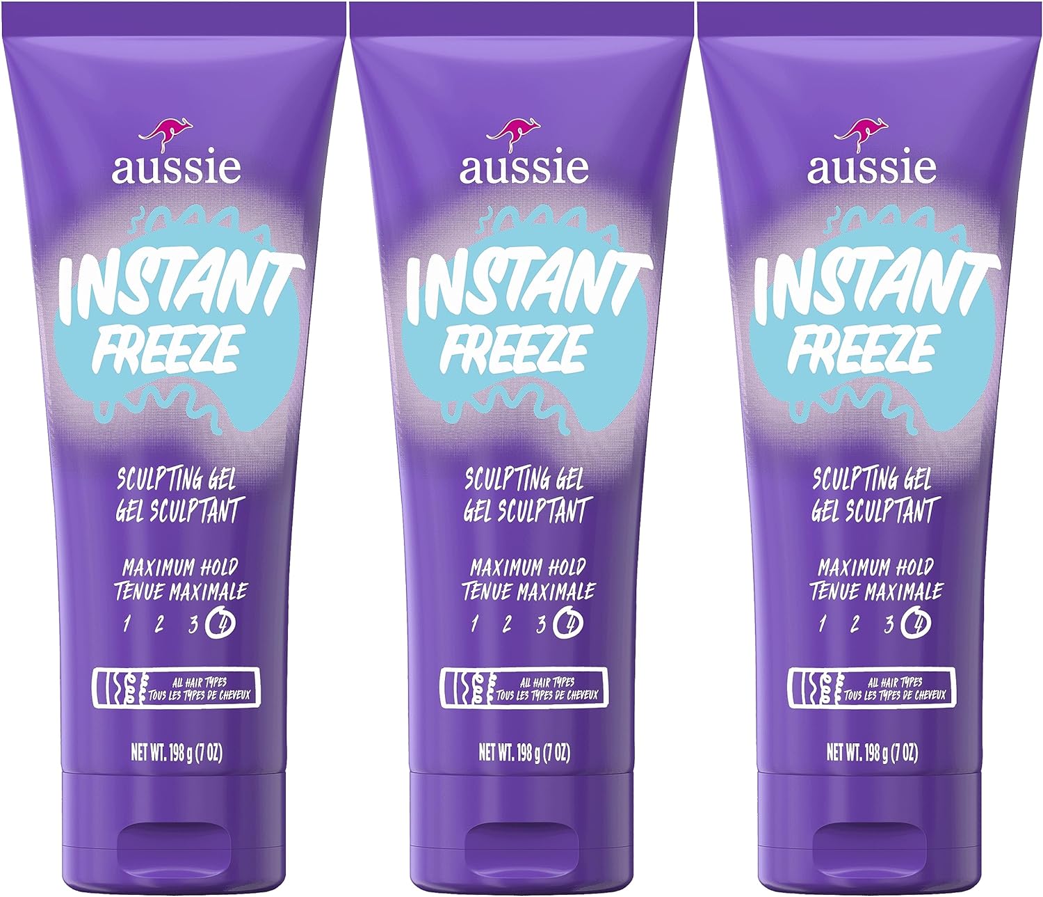 Aussie Instant Freeze Sculpting Maximum Hold Hair Gel with Jojoba Oil, Sea Kelp and Australian Aloe, 7 Oz (Triple Pack)