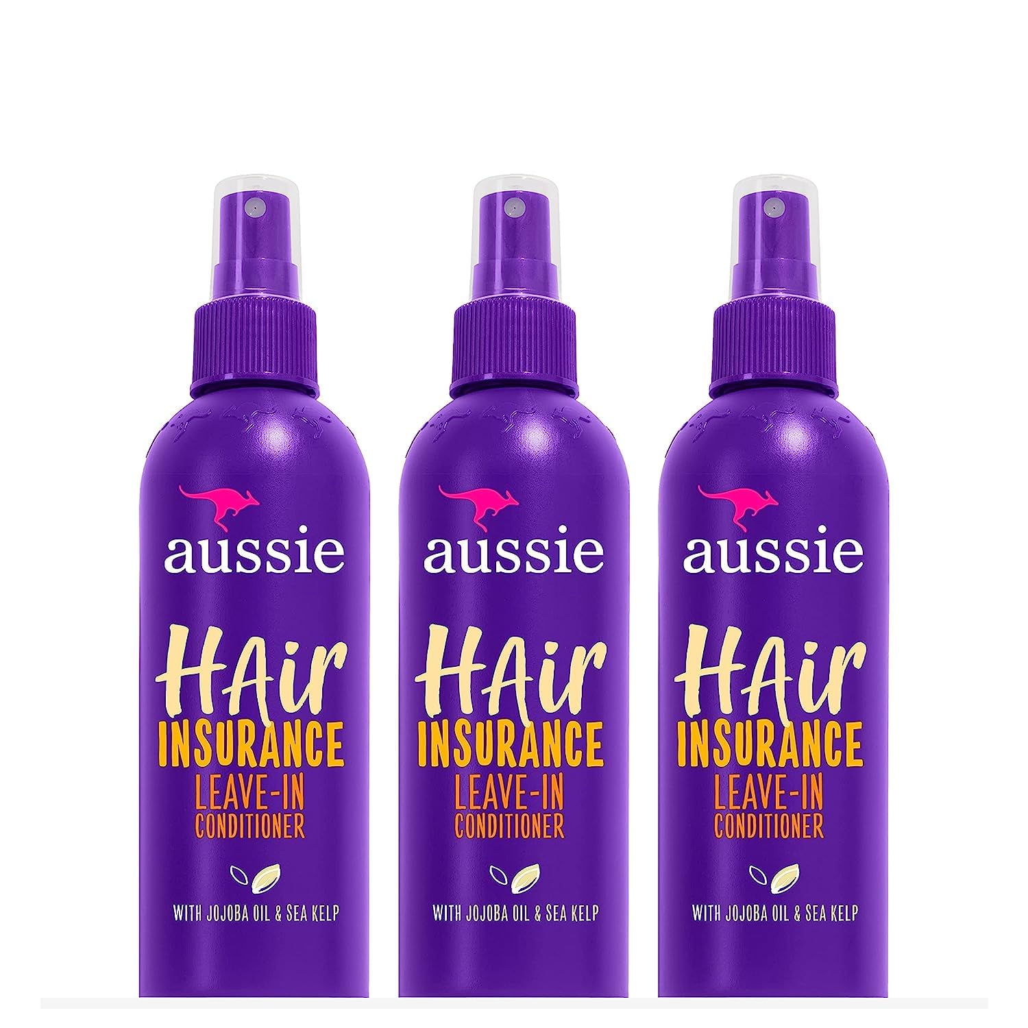 Aussie Leave in Conditioner Spray, with Jojoba  Sea Kelp, Hair Insurance, 8 fl oz, Triple Pack