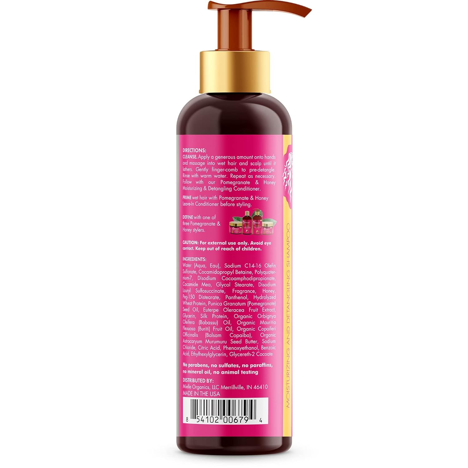 Mielle Organics Pomegranate  Honey Moisturizing and Detangling Shampoo, Hydrating Curl Cleanser For Dry, Damaged Type 4 Hair, Repair, Restore, and Prevent Frizz, 12-Fluid Ounces