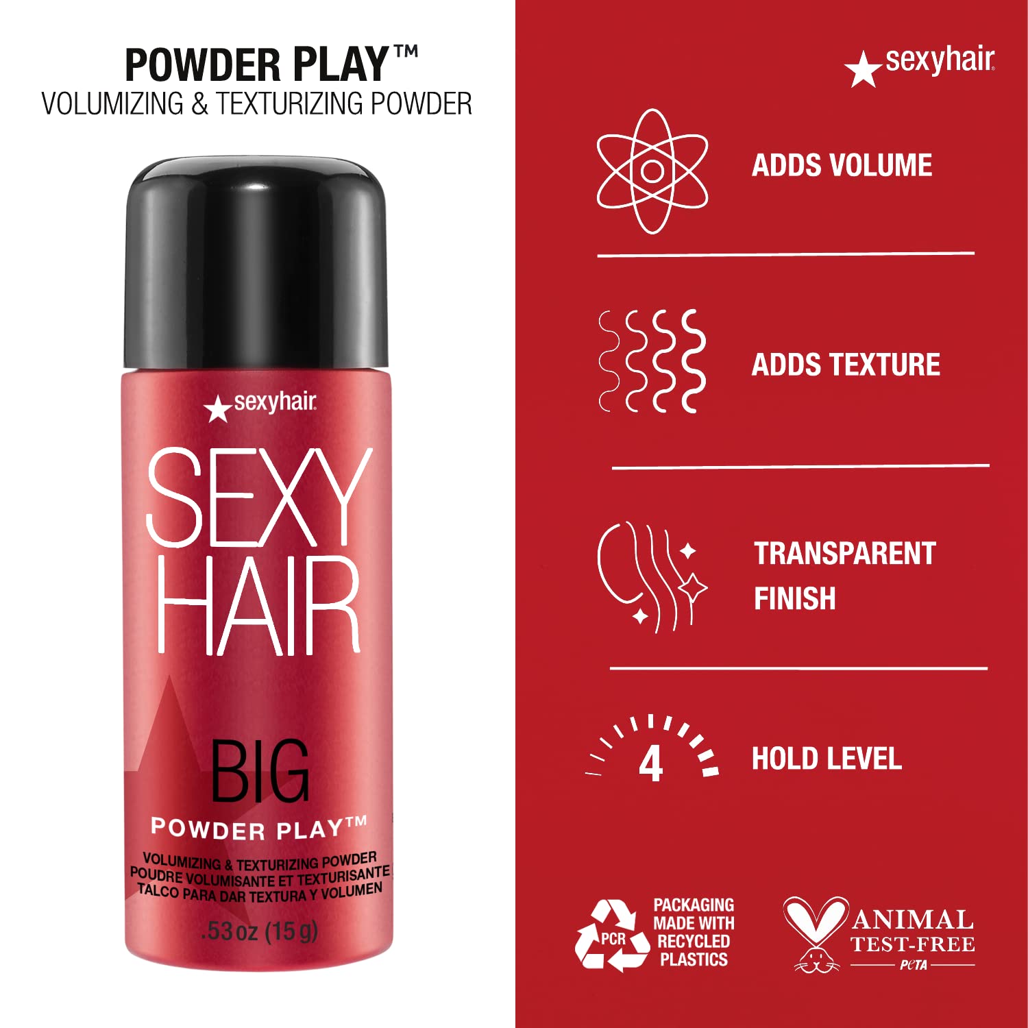 SexyHair Big Powder Play Volumizing  Texturizing Powder | Colorless on Hair | Fragrance Free | Instant Lift