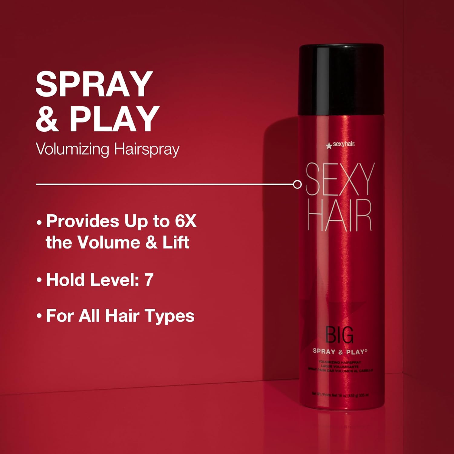 SexyHair Big Spray  Play Volumizing Hairspray | Hold and Shine | Up to 72 Hour Humidity Resistance | All Hair Types