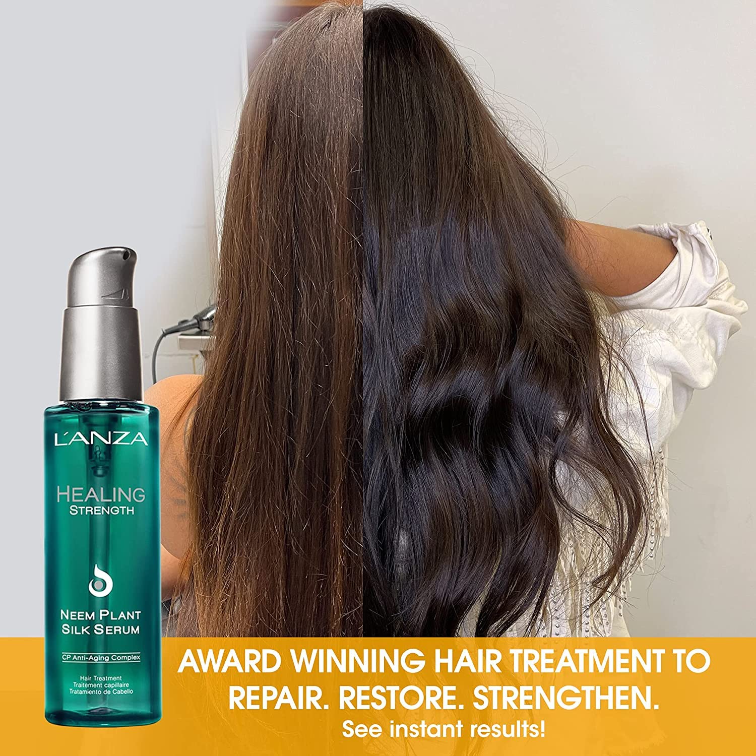 LANZA Neem Plant Silk Award-winning Healing Serum, Effortlessly Nourishes, Repairs, and Boosts Hair Shine and Strength for a Perfect Silky Look, For All Hair Types