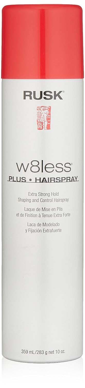 RUSK Designer Collection W8less Plus Extra Strong Hairspray, 10 Oz, Provides Texture, Natural Shine, and Long-Lasting, Touchable Support