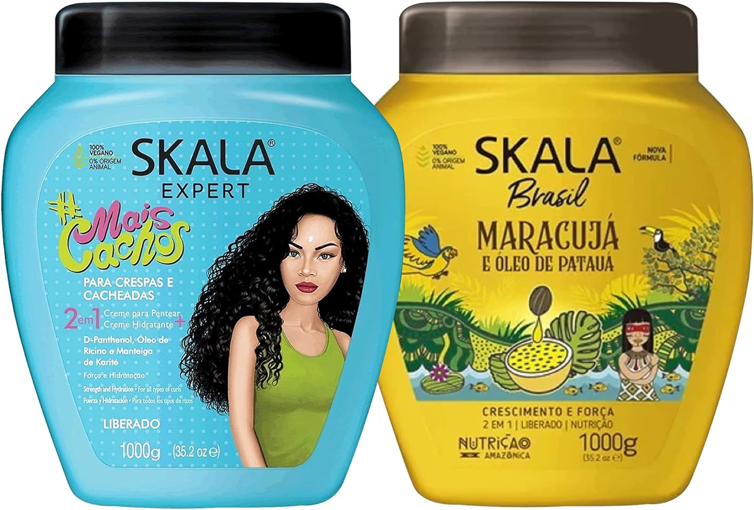 SKALA Hair Care Set: Expert Mais Cachos 2-in-1 Conditioning Treatment Cream + Brasil Passion Fruit  Pataua Oil - Nourish, Strengthen, and Transform Your Hair - Each Bottle 1000g/1kg - 35.27 Oz