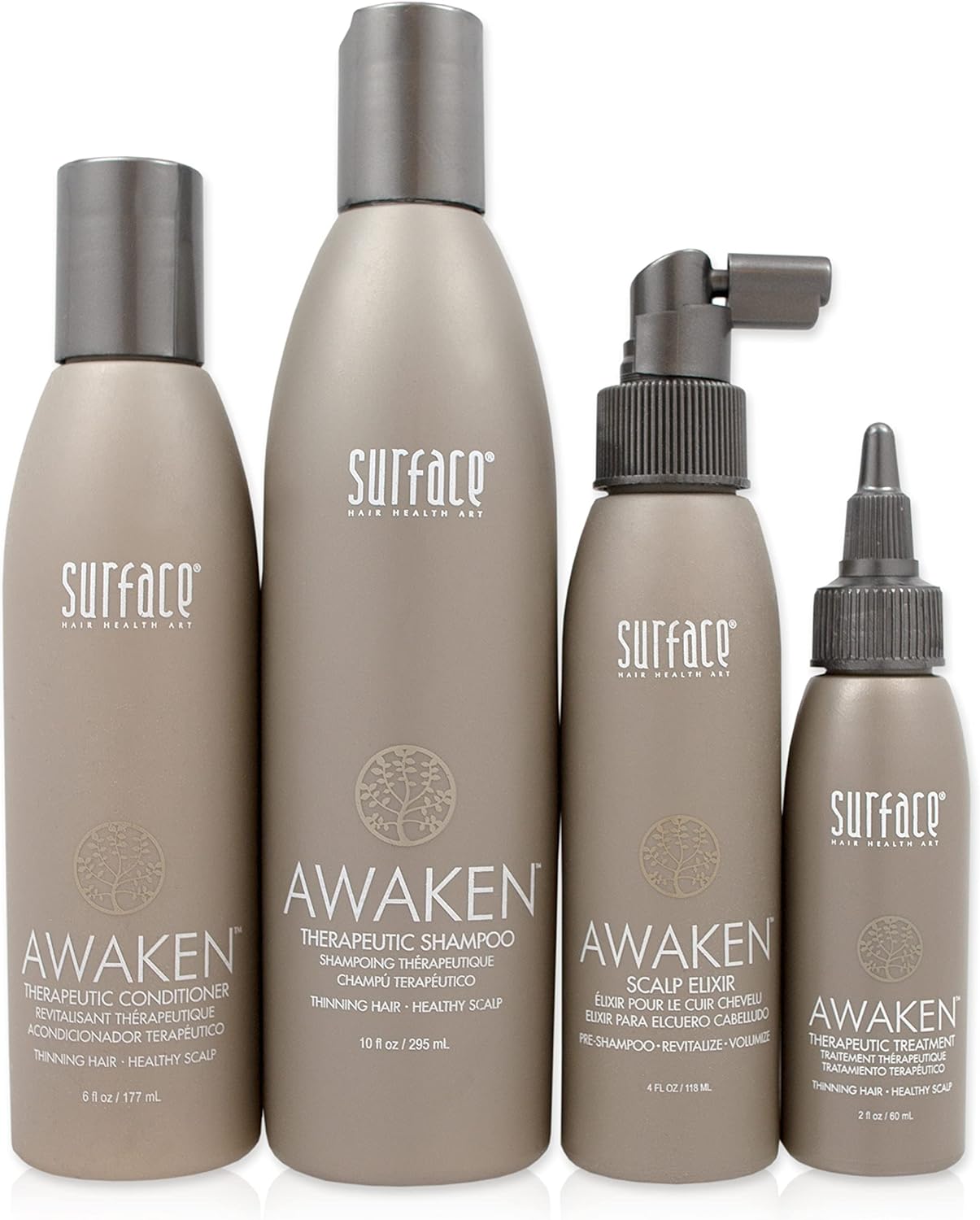 Surface Hair Awaken Kit: Shampoo, Conditioner, Scalp Elixir and Therapeutic Treatment - for Thinning Hair, Hair Loss and Thickening